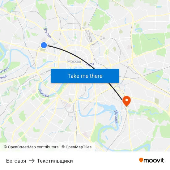 Беговая to Текстильщики map