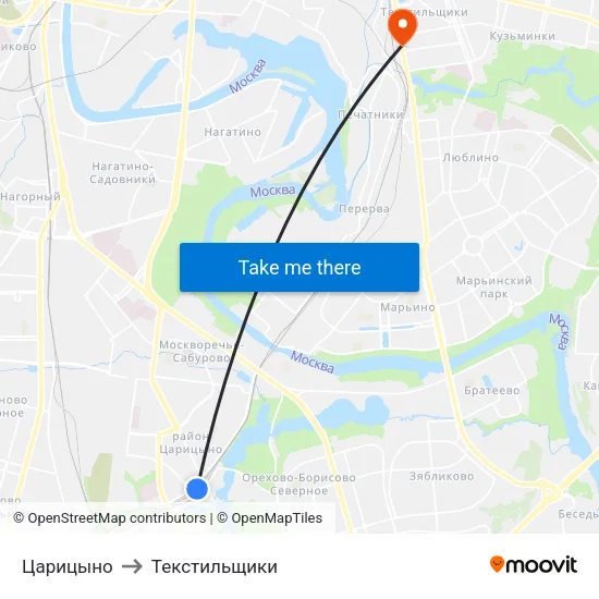 Царицыно to Текстильщики map