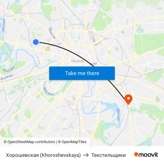 Хорошевская (Khoroshevskaya) to Текстильщики map