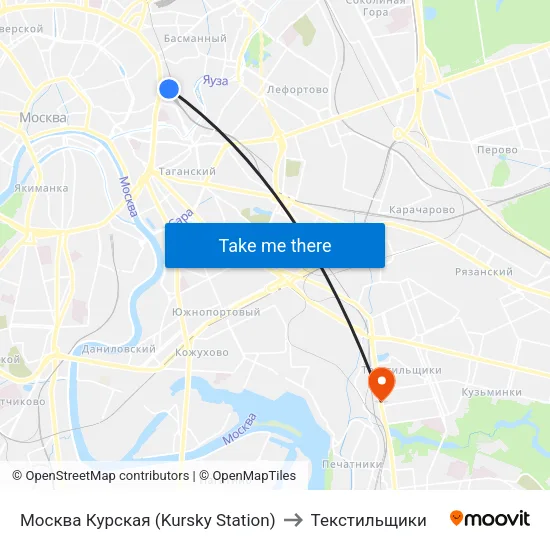 Москва Курская (Kursky Station) to Текстильщики map