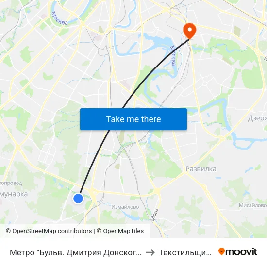 Метро "Бульв. Дмитрия Донского" to Текстильщики map