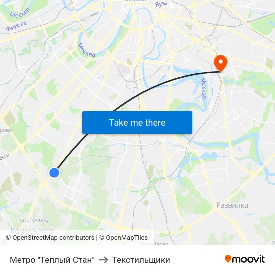 Метро "Теплый Стан" to Текстильщики map