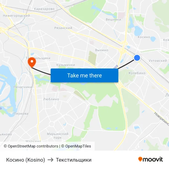 Косино (Kosino) to Текстильщики map