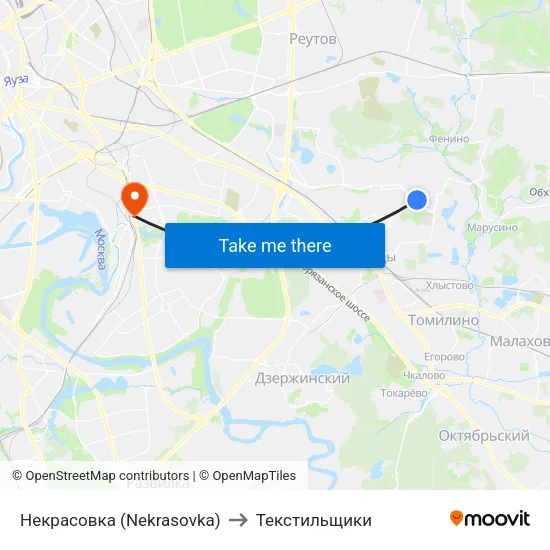 Некрасовка (Nekrasovka) to Текстильщики map