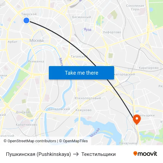 Пушкинская (Pushkinskaya) to Текстильщики map
