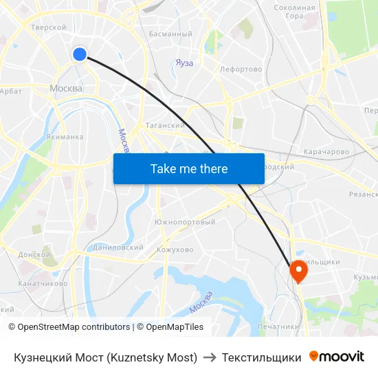 Кузнецкий Мост (Kuznetsky Most) to Текстильщики map