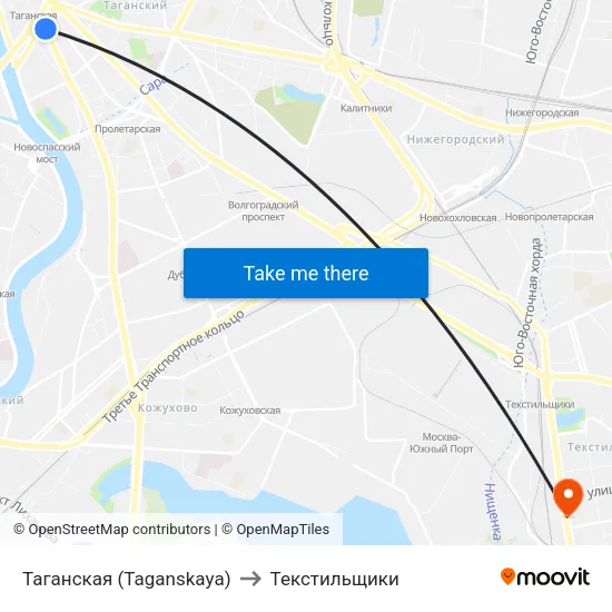 Таганская (Taganskaya) to Текстильщики map