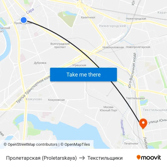 Пролетарская (Proletarskaya) to Текстильщики map