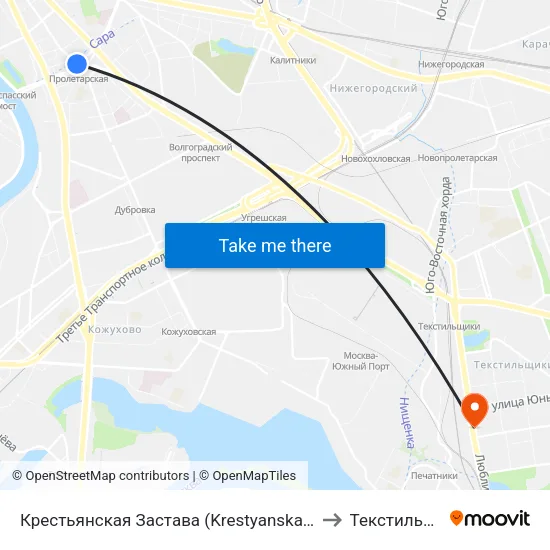 Крестьянская Застава (Krestyanskaya Zastava) to Текстильщики map