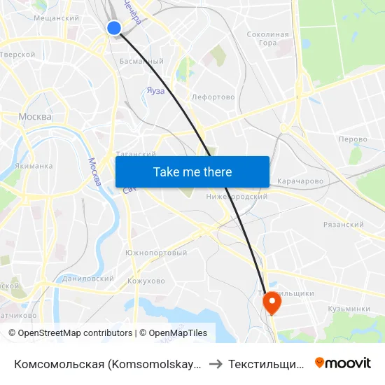 Комсомольская (Komsomolskaya) to Текстильщики map