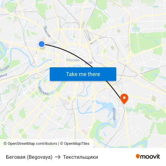 Беговая (Begovaya) to Текстильщики map