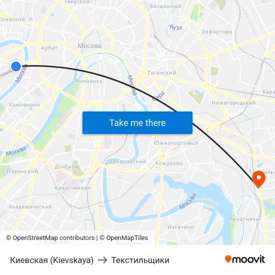 Киевская (Kievskaya) to Текстильщики map