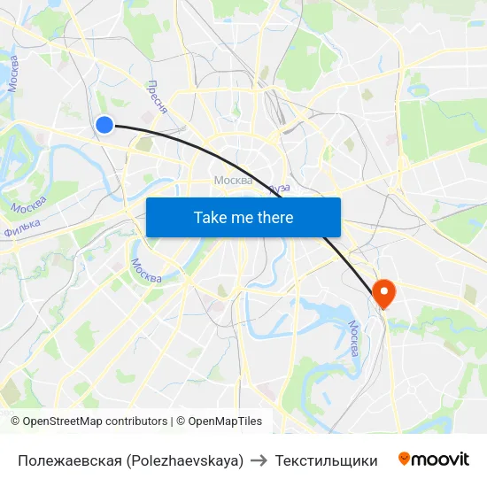 Полежаевская (Polezhaevskaya) to Текстильщики map