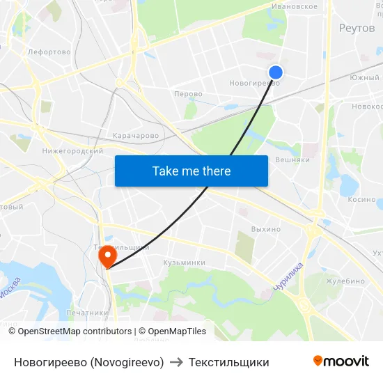 Новогиреево (Novogireevo) to Текстильщики map