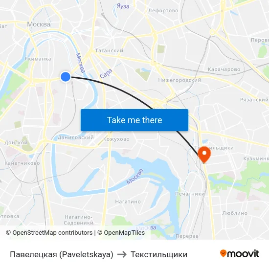 Павелецкая (Paveletskaya) to Текстильщики map