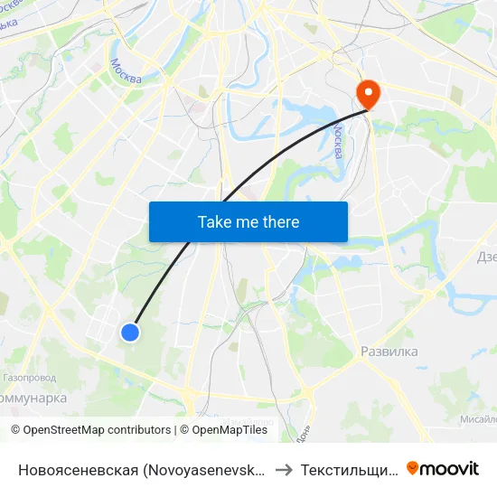 Новоясеневская (Novoyasenevskaya) to Текстильщики map