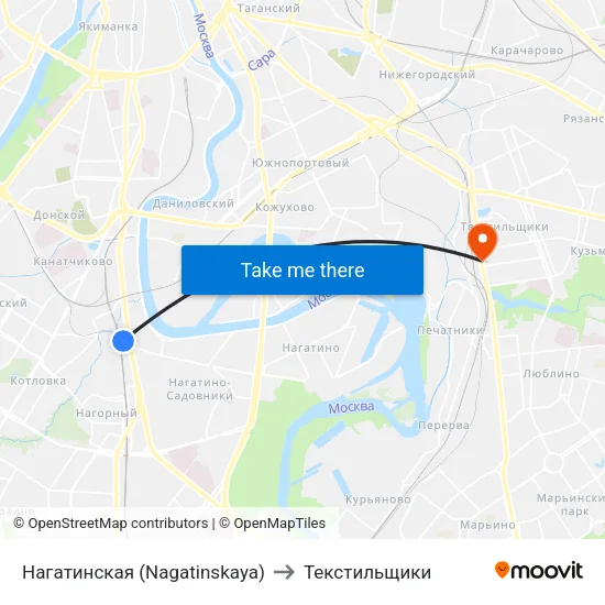 Нагатинская (Nagatinskaya) to Текстильщики map