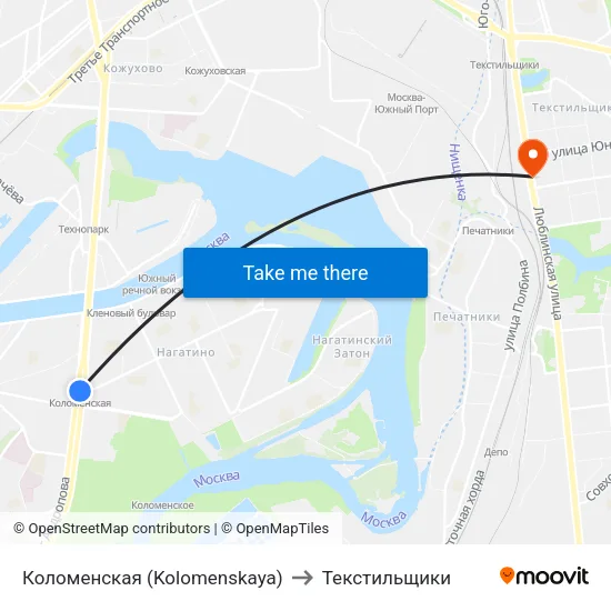 Коломенская (Kolomenskaya) to Текстильщики map