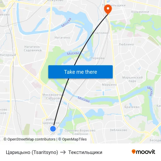 Царицыно (Tsaritsyno) to Текстильщики map