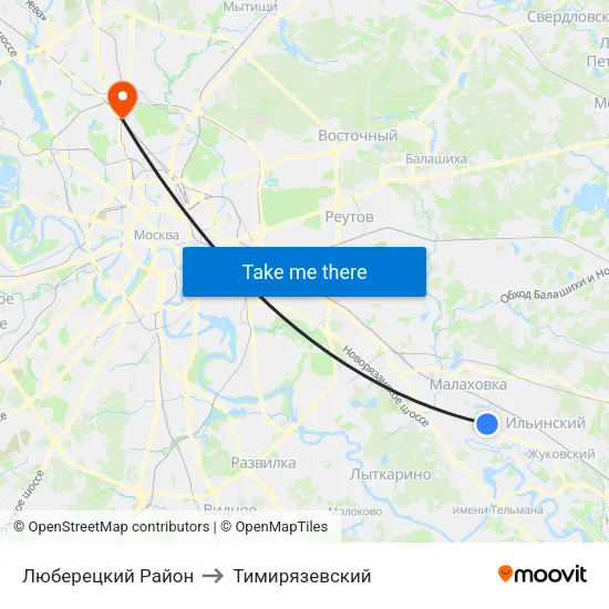 Люберецкий Район to Тимирязевский map