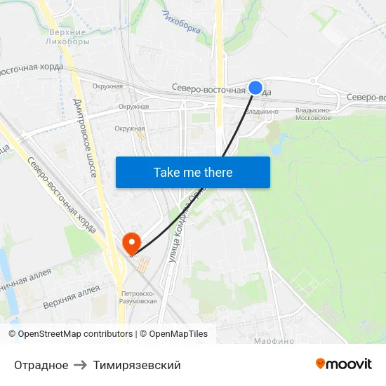 Отрадное to Тимирязевский map