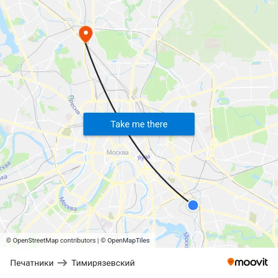 Печатники to Тимирязевский map