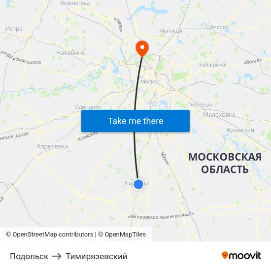 Подольск to Тимирязевский map