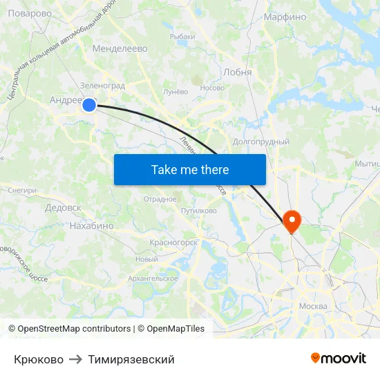 Крюково to Тимирязевский map