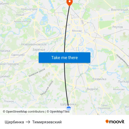 Щербинка to Тимирязевский map