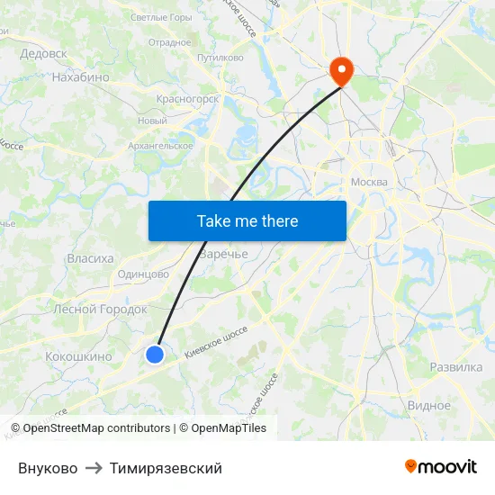 Внуково to Тимирязевский map
