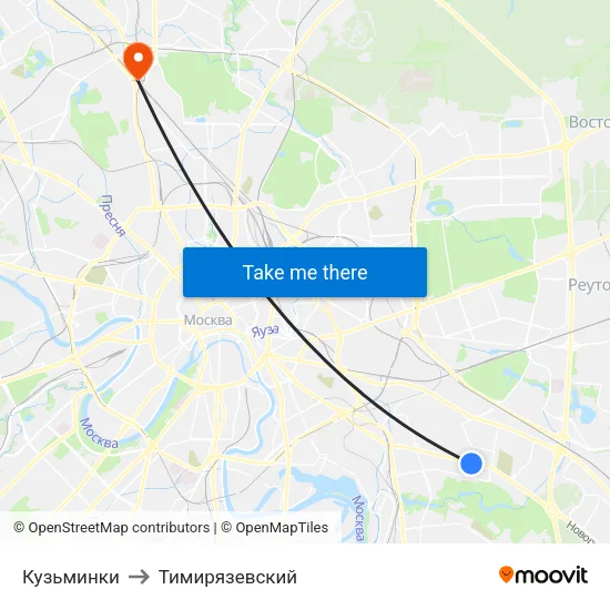 Кузьминки to Тимирязевский map