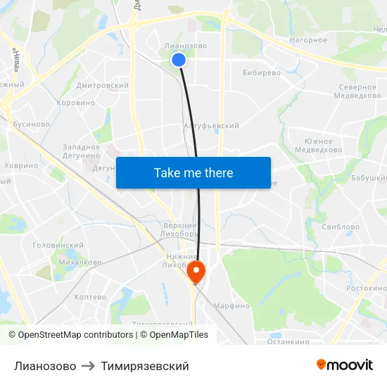 Лианозово to Тимирязевский map