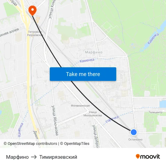 Марфино to Тимирязевский map