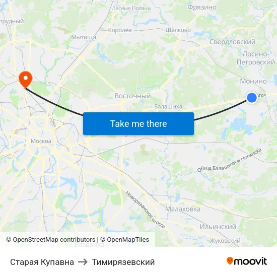 Старая Купавна to Тимирязевский map