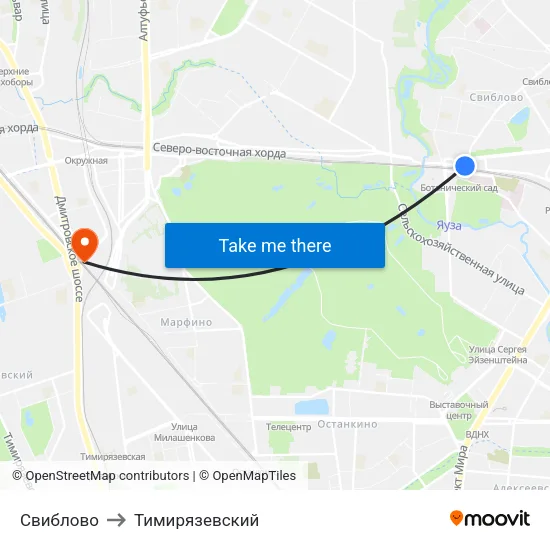 Свиблово to Тимирязевский map