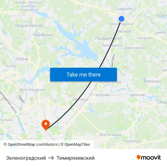 Зеленоградский to Тимирязевский map