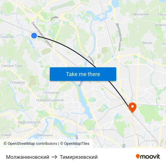Молжаниновский to Тимирязевский map