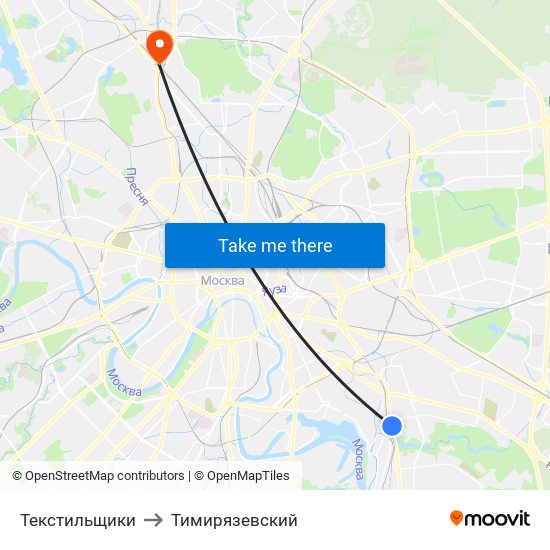 Текстильщики to Тимирязевский map
