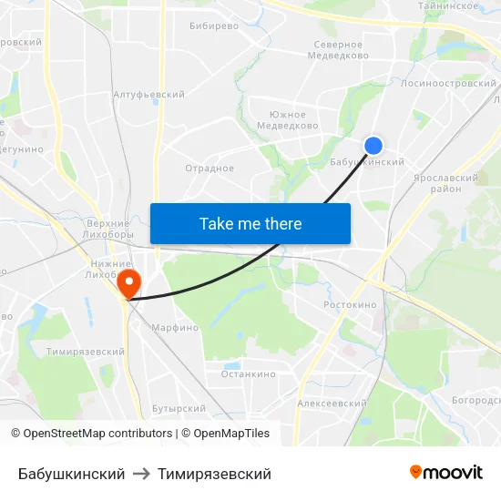 Бабушкинский to Тимирязевский map