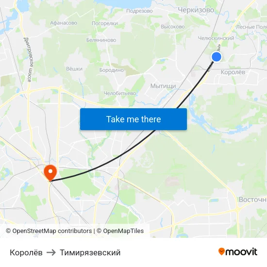 Королёв to Тимирязевский map