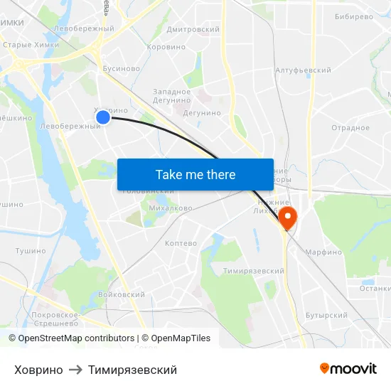 Ховрино to Тимирязевский map