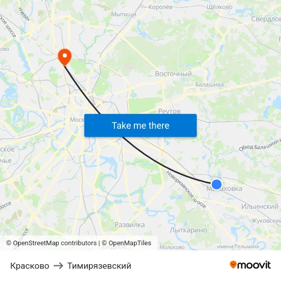 Красково to Тимирязевский map