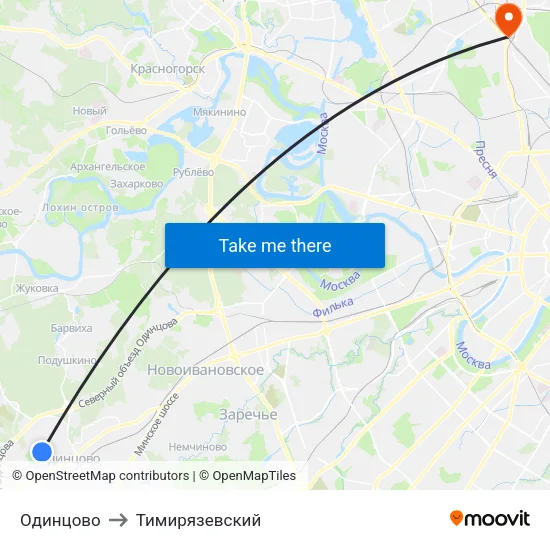 Одинцово to Тимирязевский map