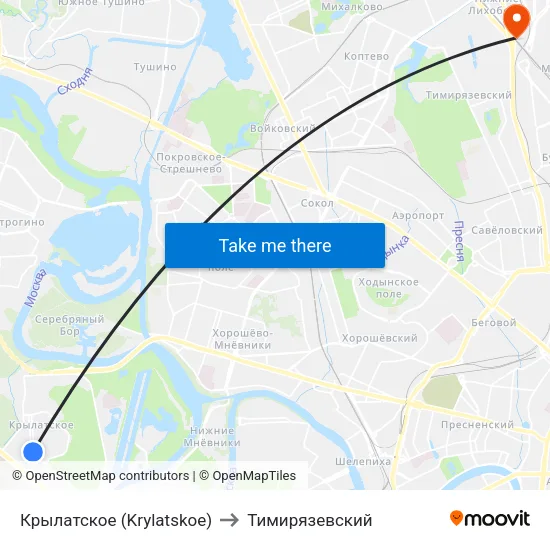 Крылатское (Krylatskoe) to Тимирязевский map