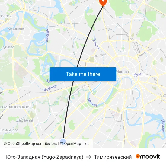 Юго-Западная (Yugo-Zapadnaya) to Тимирязевский map