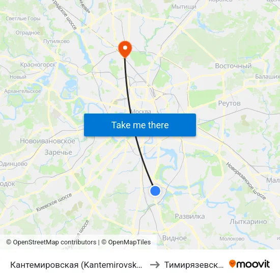 Кантемировская (Kantemirovskaya) to Тимирязевский map