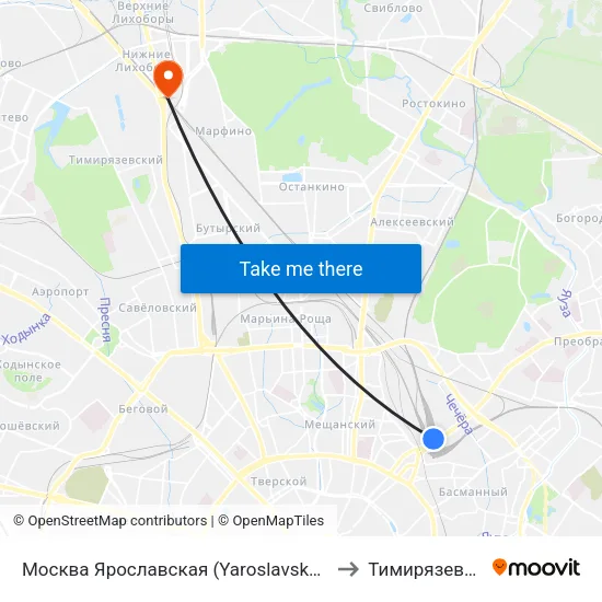 Москва Ярославская (Yaroslavsky Station) to Тимирязевский map
