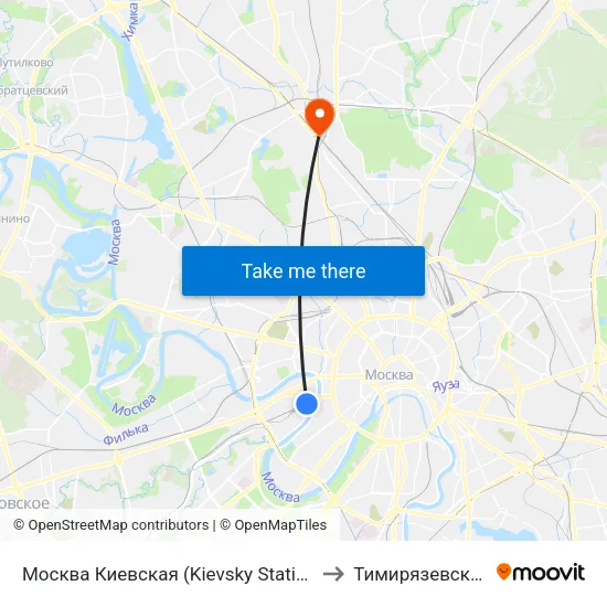 Москва Киевская (Kievsky Station) to Тимирязевский map
