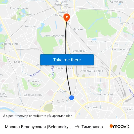 Москва Белорусская (Belorussky Station) to Тимирязевский map