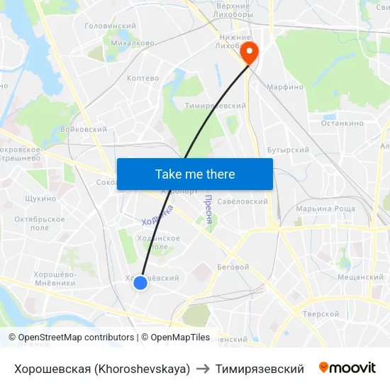 Хорошевская (Khoroshevskaya) to Тимирязевский map